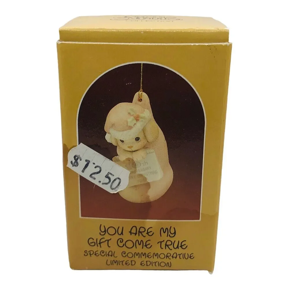 VTG Precious Moments 10th Anniversary 1988 Christmas Puppy Dog Stocking Ornament